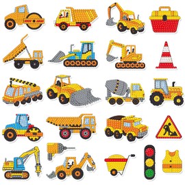 Labeol Diamond Art Kits for Kids Boys and Girls Ages 6-8-10-12 Easy to DIY Creative Diamond Art Sticker Craft by Numbers Kits for Kids and Adult Beginners (Engineering Vehicles)