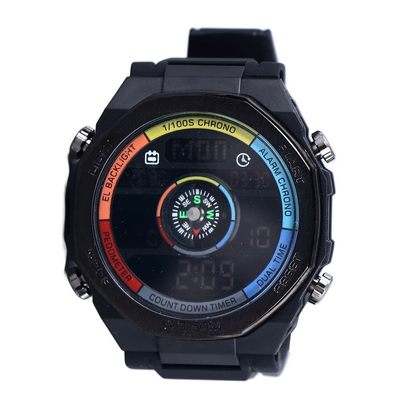Outdoor Sports Electronic Watch Multifunctional Stylish Pedometer Compass Luminous Waterproof