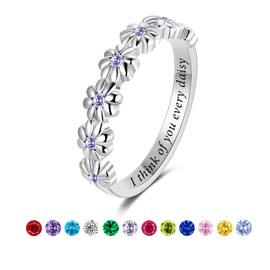 LEXLUNE Dainty Daisy Ring for Women, S925 Sterling Silver Cubic Zirconia Sunflower Flower Ring For Daughter, I Think Of You Every Daisy Ring,June Birthstone Alexandrite Size 8