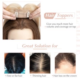 Elailite Hair Toppers for Women Real Human Hair Topper with Bangs Thinning Thin 5.1"x2.8" Silk Base Clip in Remy Hairpieces 12 Inch Platinum Blonde