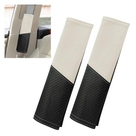 KITUREK 2PCS Car Seat Belt Cover, Carbon Fiber Safety Car Seat Belt Cover, Breathable Leather Soft Shoulder Strap Cover for Car Truck SUV, Harness Pads for Neck and Shoulder Protection (Beige)