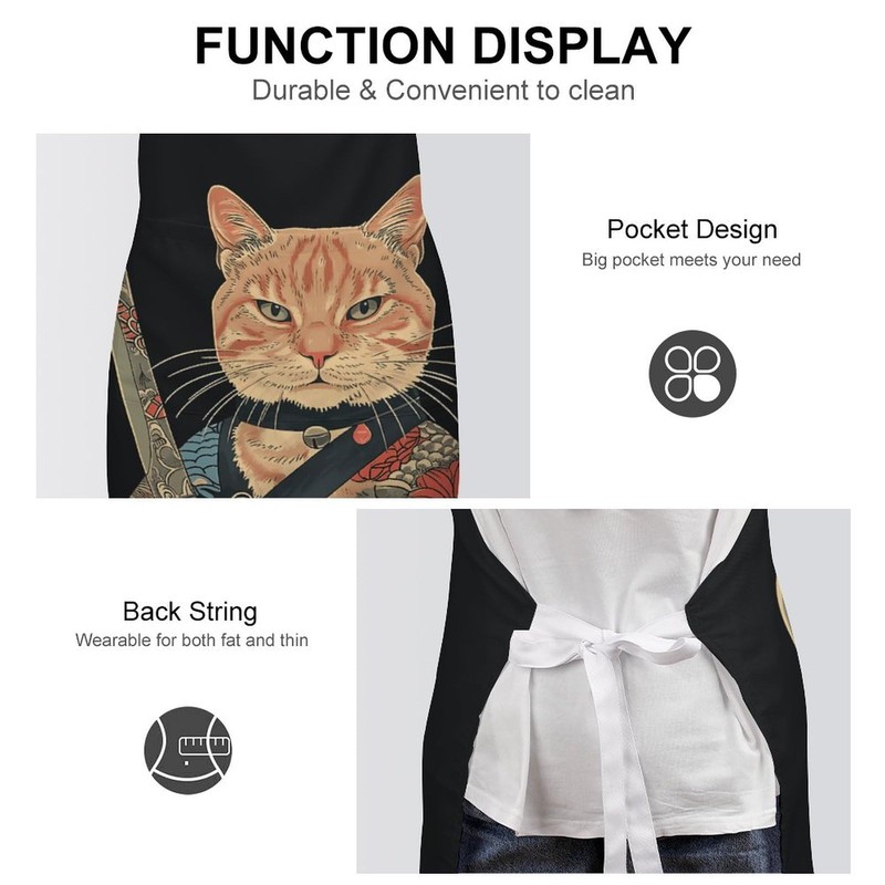 GTABVECT Japanese Samurai Cat Aprons Adjustable Aprons with Pockets Cooking