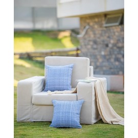 HPUK Farmhouse Outdoor Waterproof Throw Pillow Covers Pack of 2, 20x20 Inch Decorative Garden Cushion Covers for Patio Tent Balcony Bench Tent Couch Sofa, Solid Accent Pillow Covers, Blue