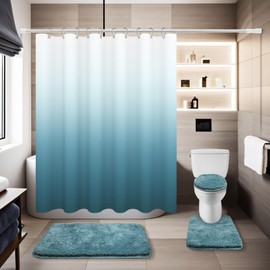 Aqua Bathroom Sets with Shower Curtain and Rugs Waterproof Shower Curtain Sets 1 Piece and Soft Bathroom Rugs Sets 3 Piece for Luxury Bathroom Decor Set