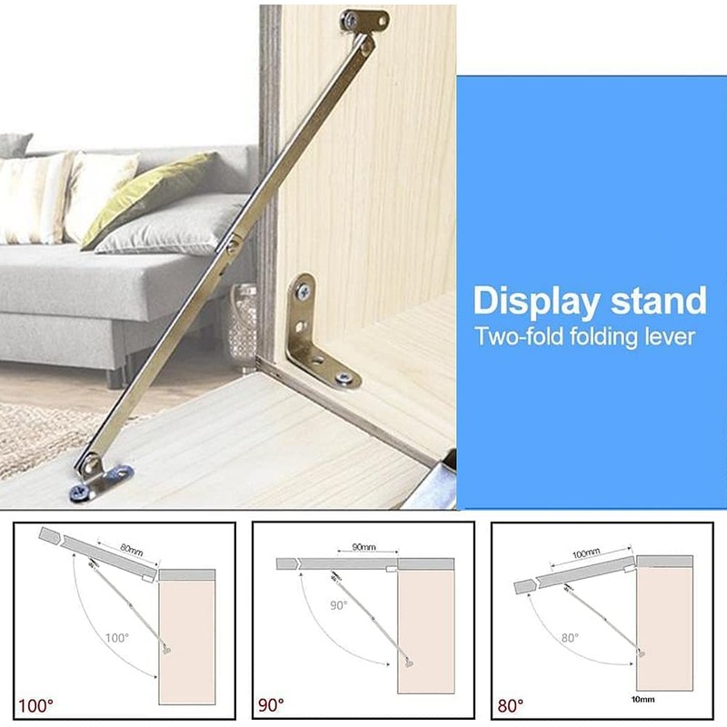 4 Pcs Furniture Cupboard Rotatable Folding Lid Support Hinges Close