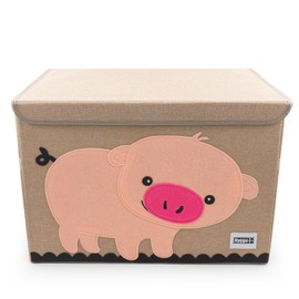 HYGGE + Animial Toy Storage Bin with Lid 20.8" x 13" x 13" Durable fabric & lightweight design. Great for storing toys, books, linens, games, clothing, baby products & more! (Pig)