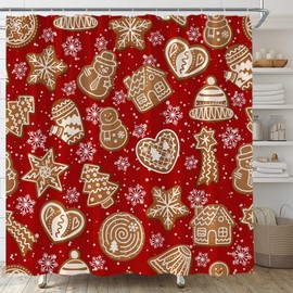 ABONAN Christmas Shower Curtain Gingerbread Snowflake, 72 x 72 Inch