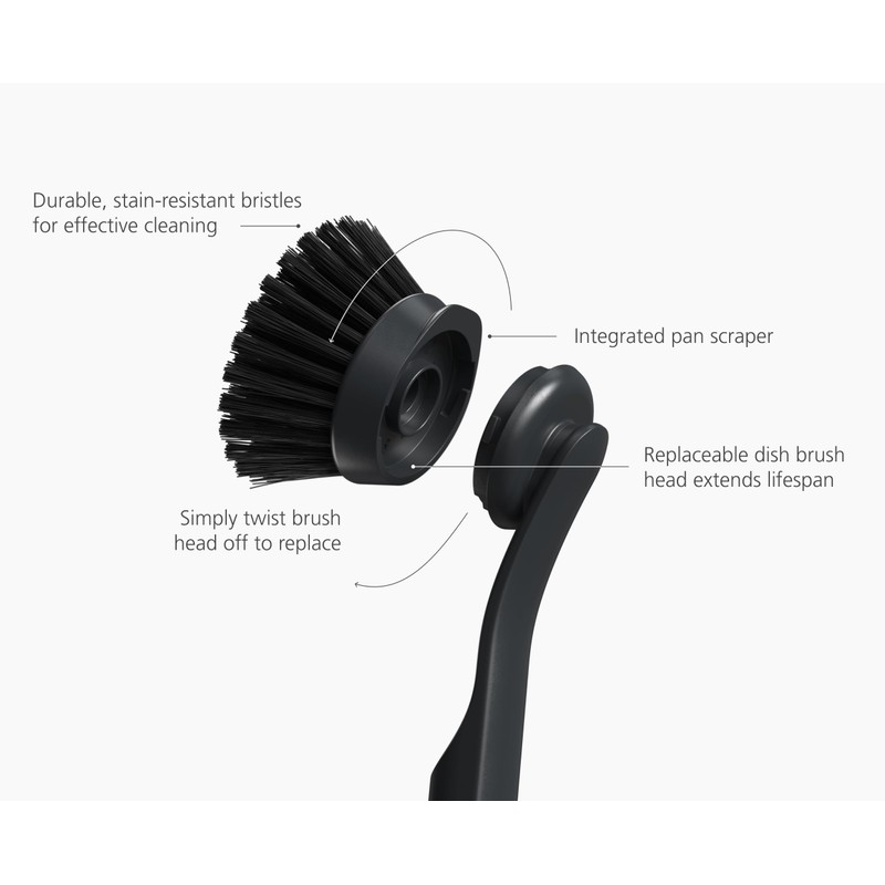 Joseph Joseph SinkTech Dish Brush with Replacement Head, Durable Bristles,