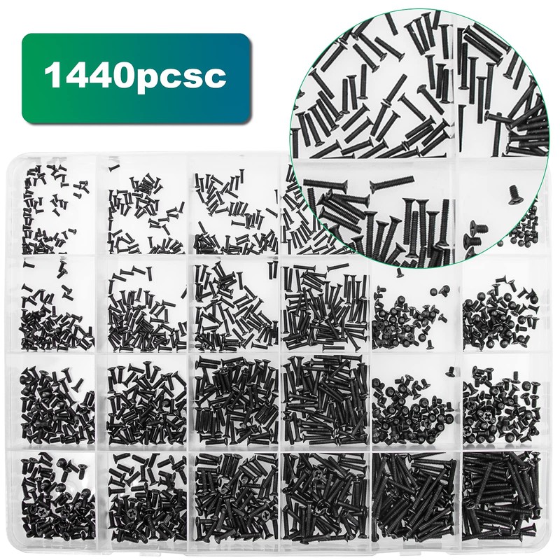 Zmbroll 1440 Pcs Black Laptop Screws M 1.2M 1.4M 1.7M