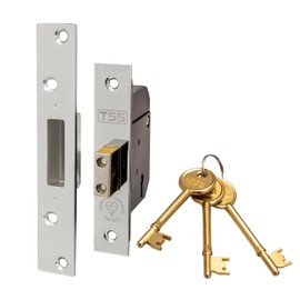 TSS High Security 5 Lever British Standard Mortice Sashlock with 3 Keys and Fixings, 3" (81mm) Polished Chrome, Insurance Approved for External Doors, British Standard BS3621:2007