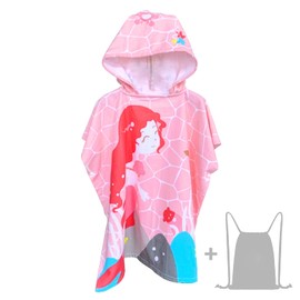 JORAKI Bath Towels Bath Towel Children, Microfibre Bathrobe, Bath Poncho Beach Towel, Kids' Ultra Soft and Absorbent Towel with Hood for Girls, Boys, Teenagers, 6-14 Years Old, Pink Mermaid