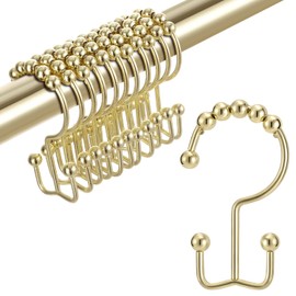 Shower Curtain Hooks Rings, TENOVEL Double Sided Shower Hooks Rust Proof for Bathroom Shower Rods Curtain, Durable Stainless Steel Bathroom Shower Curtain Hangers, Gold, Set of 12