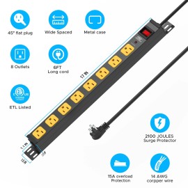 CRST 8-12 Outlet Heavy Duty Power Strip Surge Protector, 6FT Power Cord/14AWG - 8 Outlets
