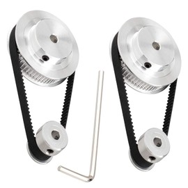 TUZUK 2 Piece Set GT2 Synchronous Wheel 20 and 80 Teeth 5mm Bore Aluminum Timing Belt Pulley with 2 Pieces Length, 250mm Width, 6mm Belt (20-80T-5B-6)