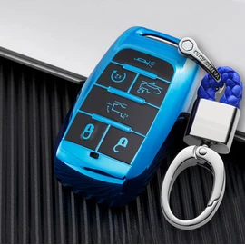 SANRILY Soft TPU Full Protection Key Fob Cover for Dodge 2021 2022 Ram 1500 Keyless 6 Button Key Case Shell with Keychain Blue