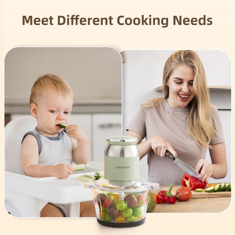 COOKZHOM Green Food Processor,500W Electric Meat Grinder with 8 Cup