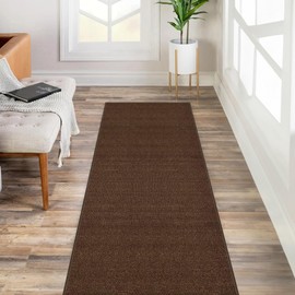 Kapaqua Custom Length Solid Color Runner Rug Non Slip Rubber Backing for Hallway Stair Kitchen Living Room, Coffee Brown, 23in X 1ft