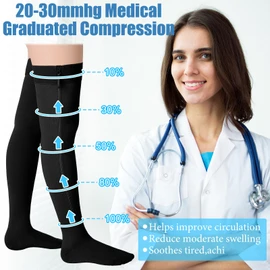 Sosation Thigh High Zipper Compression Socks 20-30 mmHg Zipper Compression Stockings Thigh High for Women Men Swelling Edema