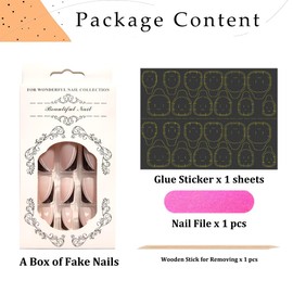 24pcs French Press on Nails Medium Coffin Nails with Glue Heart Fake Nails Stick on Nails Nude Valentine's Day Nails Supply Glitter Glossy French Tips Heart Design False Nails for Women Girls