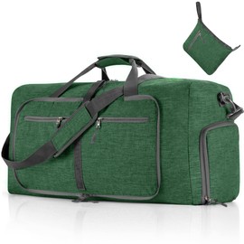 Vomgomfom 65L Travel Bag with Shoe Compartment, Large Folding Bag for Camping, Travel, Fitness, I Dark Green, travel bag