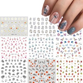 9 Sheets Flower Nail Art Stickers Decals 3D Self-Adhesive Pegatinas Uñas Spring Summer Daisy Butterfly Leaf Floral Nail Design Pink White Yellow Nail Supplies for Women Nail Accessories Decorations…