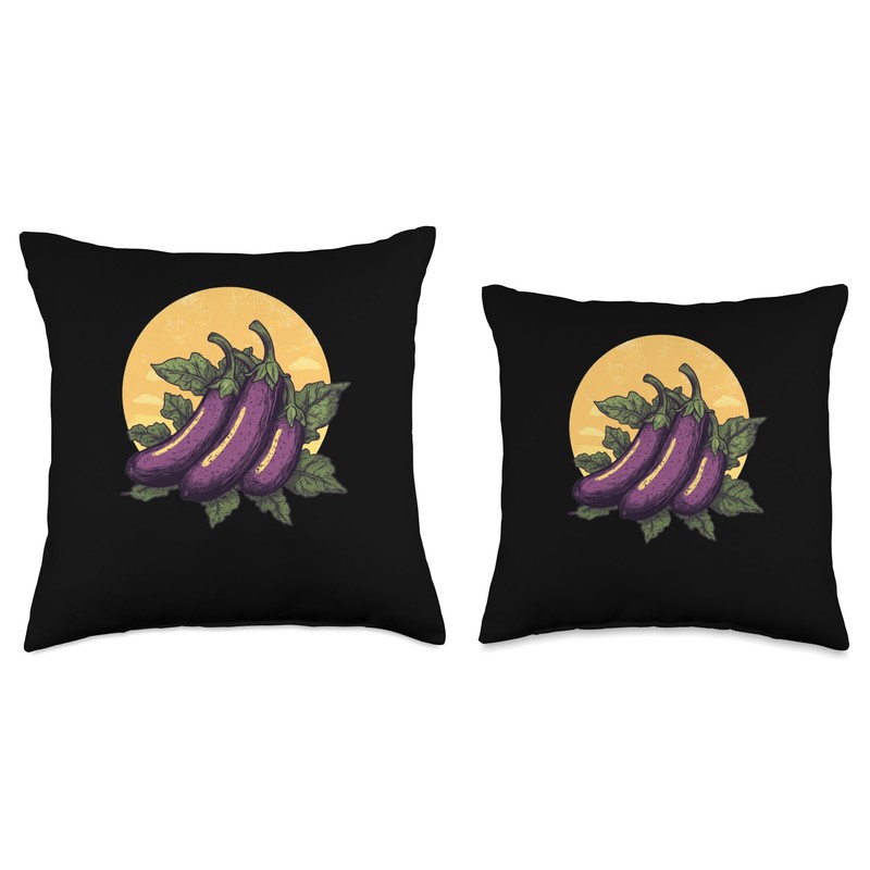 Chinese Eggplant Vintage Sunset Throw Pillow