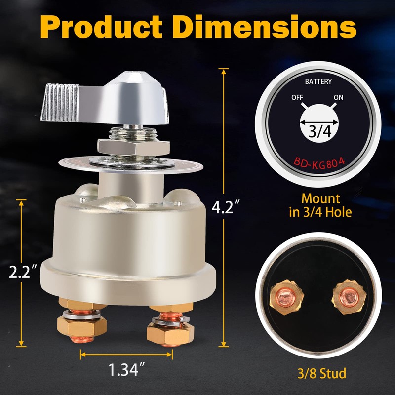 12-48V Master Battery Disconnect Switch, High Current 200A Battery Power