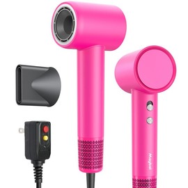Ionic Hair Dryer Fast Drying 150,000 RPM Brushless Motor Blow Dryer with 3 Temps & 2 Speeds Frizz Control Dryer with Diffuser for All Hairstyles Lightweight & Travel-Ready - Color: Hot Fuchsia