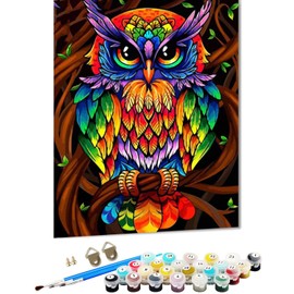 Paint by Numbers Adults, Painting by Numbers Owl, Paint by Numbers Adult, DIY Canvas Oil Painting Kits for Children or Beginners with Brush Acrylic Pigment Drawing 40 x 50 cm (Owl)