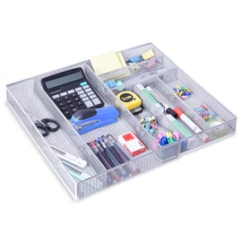 Expandable Office Drawer Organizer, 6 to 7 Compartments Adjustable Mesh Desk Drawer Organizer, Good Desk Organizer for Office Supplies and Art Supplies