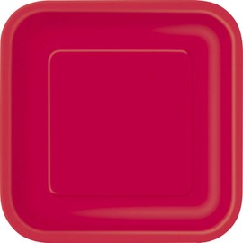 Unique 31502 7" Square Dessert Plates | Ruby Red Color Theme | 16ct, Plain, 16 Count (Pack of 1)
