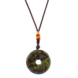 KYEYGWO Round Donut Dragon Bloodstone Pendant Necklace for Men Women with Adjustable Chain