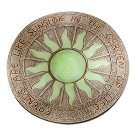 Bits and Pieces - Sun Garden Stone - Glowing Sun in The Dark; Garden Décor - 25cm Diameter, Polyresin, Yellow