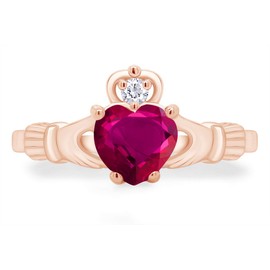 Jewel Zone US Heart Cut Simulated Ruby & Cubic Zirconia Claddagh Ring In 14k Rose Gold Over Sterling Silver Jewelry Gift For Her Ring Size-5.5