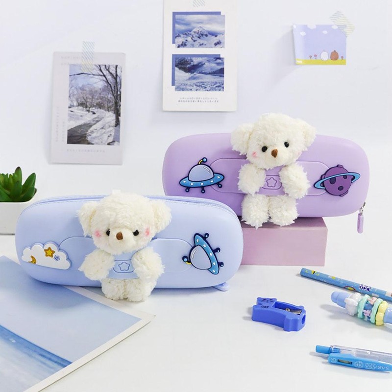Silicone Pencil Case Cute Cartoon Stationery Plush Doll Animal Storage