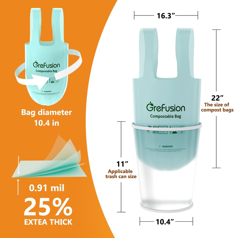Compostable Trash Bags with handle-tie,Garbage Bags, 2.6 Gallon,Food Waste Bags,Small