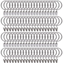 100 Pack Curtain Rings with Clips Hooks 1.5 inch Rustproof Matte Metal Stainless Steel Drapery Rings for Tension Rod Bracket Eyelets Decorative Hangers, Silver (1.5" Interior Diameter)