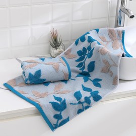sense gnosis Navy Blue Hand Towel Set of 2 Super Soft 100% Cotton Highly Absorbent Embossed Leaf Floral Pattern Decorative Jacquard Weave Hand Towels for Bathroom Home 13x 29 Inch