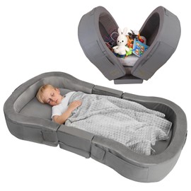 ENITYA Portable Toddler Bed for Travel, Foldable Floor Cot for Sleeping with Washable Cover, Kids Travel Bed for Camping & Home, Easy to Use, for Toddlers 18M–4Y, Dark Grey