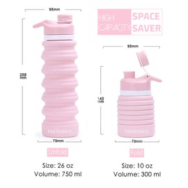 Nefeeko Collapsible Water Bottle, 26oz Silicone Foldable Water Bottles Leakproof BPA Free Travel Water Bottles with Carabiner, Portable Sport Water Bottles for Camping,Hiking Outdoor Indoor Sport