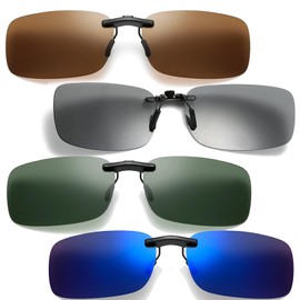 Dtoterul Pack of 4 Sunglasses Clip, Clip-On Sunglasses, Sunglasses Attachment for Glasses Wearers, Suitable for Men and Women (4 Colours), blue