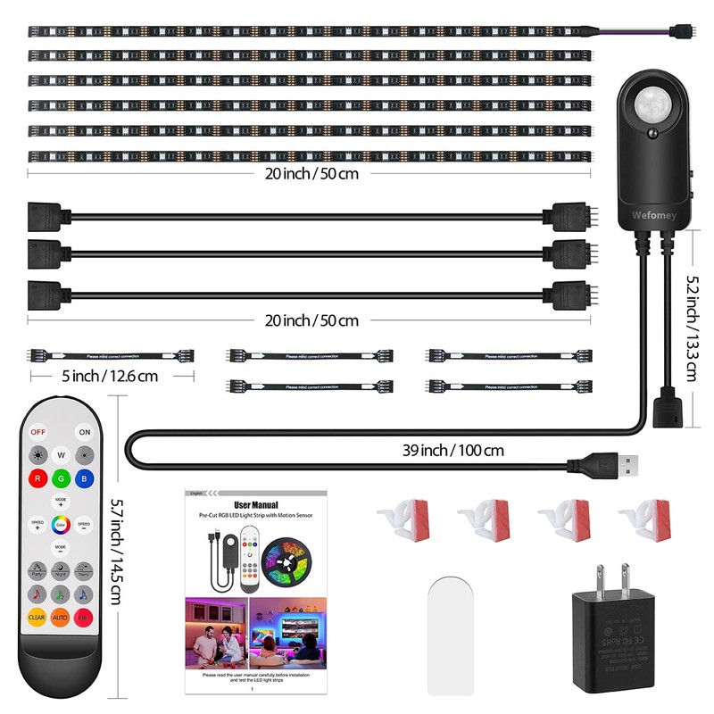 RGB Under Cabinet Lights with Motion Sensor, 6 Pre-Cut LED
