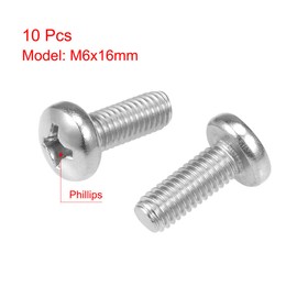 uxcell M6x16mm Machine Screws Pan Phillips Cross Head Screw 304 Stainless Steel Fasteners Bolts 10Pcs