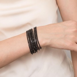 HZMAN 10 Pcs Tennis Bracelets Set for Women 14K Gold Plated Dainty Cubic Zirconia Adjustable Stackable Stretch Bracelet Wedding Party Jewelry Gift (Black,7.0in)