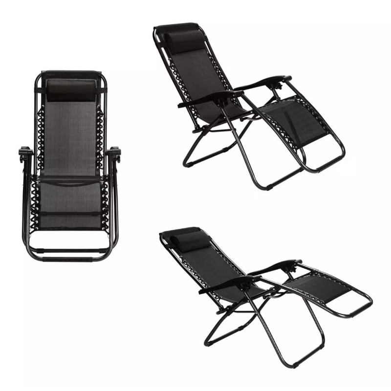 Plasticocina Silla Plegable Gravedad Cero Reclinable Calidad Jardín Negro