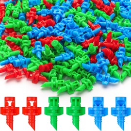 210Pcs Drip Irrigation Emitters, 3 Color Heads Irrigation Misting Sprinkler, Refraction Micro Sprayer Applicable for Lawn Water Irrigation System(90/180/360 Degrees)