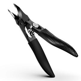 BALUCA Professional Ingrown Toenail Clipper - Slanted Toenail Clipper for Seniors & Thick Nails | Wide Jaw Curved Blade | Anti-Splash Safety Lock | Ergonomic Long Handle for Easy Trimming - Black