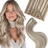 FUBILI clip in human hair extensions Ash Brown Highlights Platinum