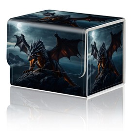 Card Game Storage Box TCG Deck Box MTG Card Box Organizer Trading Card Case Commander Deck Box TCG Card Storage Box Magnetic Closure Creative Pattern Up to 200 Cards, Rock Wings Black Dragon Fire