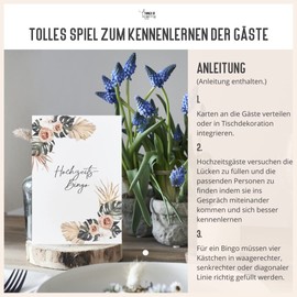 Things of Happiness Wedding Bingo 50 Cards by Wedding Game for Guests in Boho Design, Wedding Gift, Wedding Decoration (Beige Palm Trees)